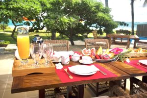 dining table outside terrace pool